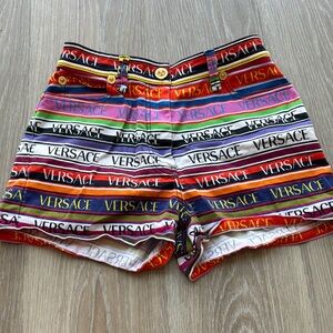 Versace Colorful Logo Striped Shorts